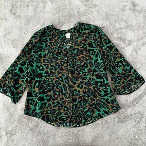 Chico's Green Animal Print Blouse Shirt Top LARGE 12/14